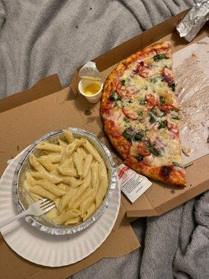 penne pasta and Margherita Pizza