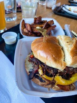 Beef soya sandwich, plantains