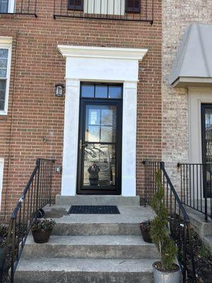 New front exterior door, storm door and surround