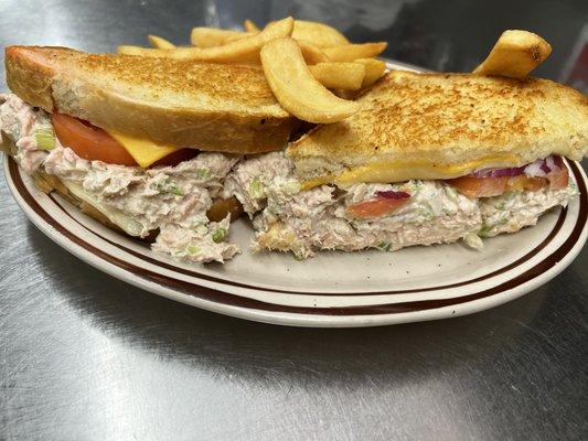 Tuna Sourdough Melt with Steak fries