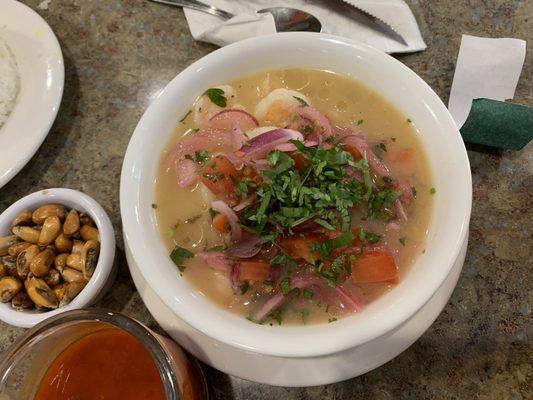 Close up on Shrimp Ceviche.