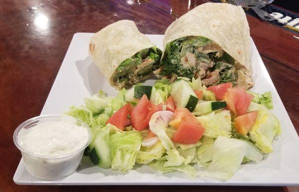 Ceasar Salad Wrap with Grilled Chicken.