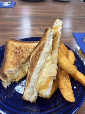 Four Cheese Grilled cheese and Seasoned Fríes!