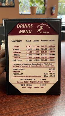 Drinks menu