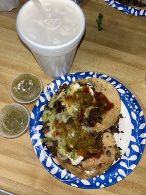 American style tacos with verde salsa and horchata