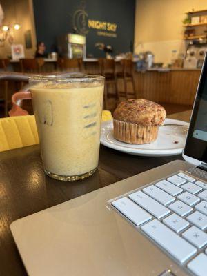 Pumpkin Cold Brew and muffin.