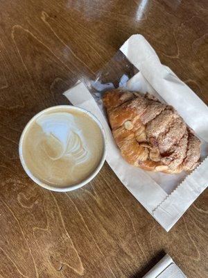 Almond croissant and flat white