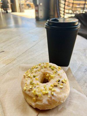 Lime pistachio donut w/ a Homemade Chai Latte $5