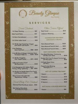 List of services offered