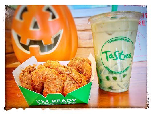 Shrimp on It and Matcha Milk Tea. Mmmmmm!!