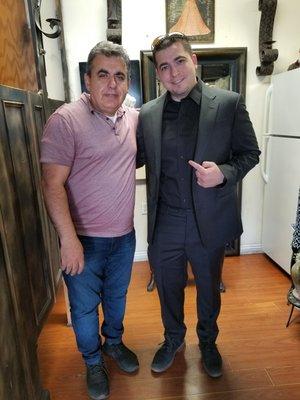 My husband with Alex, the owner, after picking up his suit. Very happy customer!