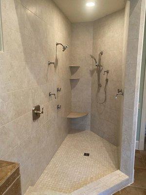 Beautiful shower remodel, completed with new shower head, hand-held, and body jets.