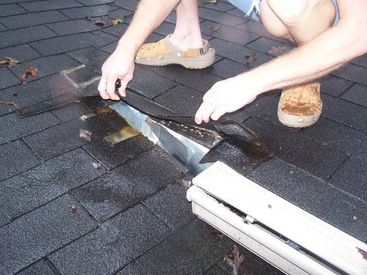 Roof leak caused by a gutter company installing the gutter to long.