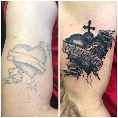 Before and after tattoo done by Alberto Noriega