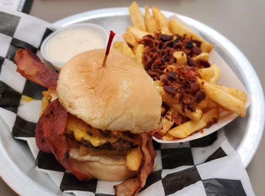 The Hangover Burger Basket - They will portion it out separately for you if you let them know you want to split the order.