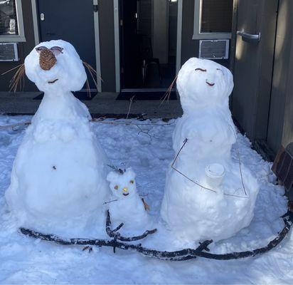 Fresh snowy canvas for my daughter to create a masterpiece right in front of our  hotel room.