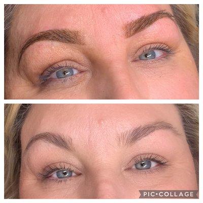 Ombré brows before (bottom) and after (top)