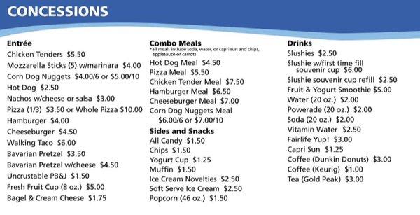 Concessions menu