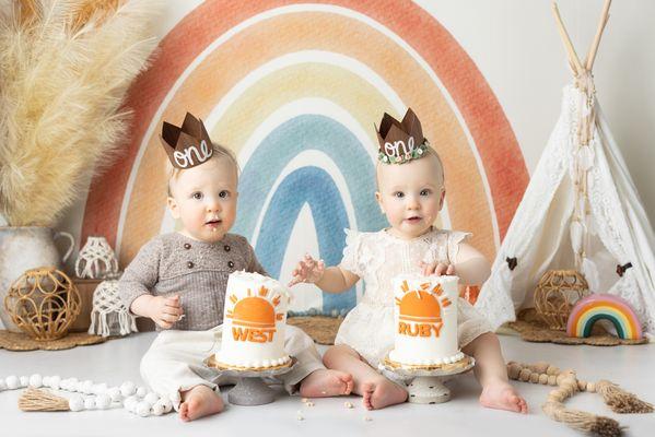 Twin one year session taken by Lovely Baby Photography in our Carlsbad studio!