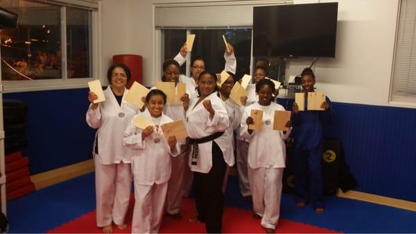 The Women's class...belt testing and board breaking!!