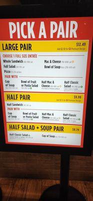 Pick a pair menu, with upcharge for premium menu items.