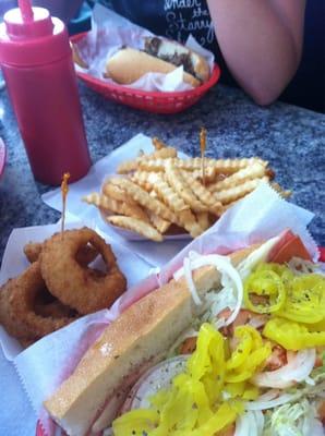 Onion rings, fries, Italian hoagie, cheesesteaks!