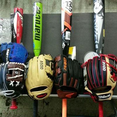 Bats and gloves for all ages and budgets. Great pricing and quality. Stop by the shop!