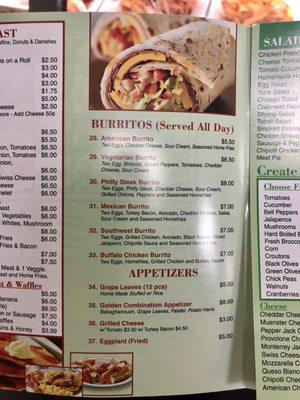 Menu as of April 2019