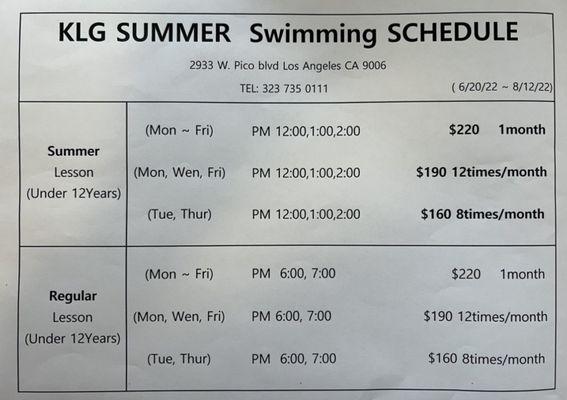 Swim Class Sessions for kids under 12