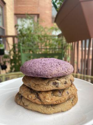 Ube cookie and then a few different version of chocolate chip!