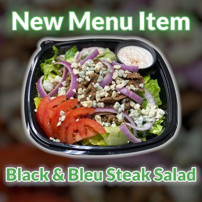 Chopped romaine, shaved ribeye tossed in blackened seasoning, fresh Roma tomatoes, red onions, crumbled bleu cheese, & bleu cheese dressing