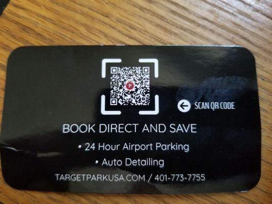 Business card. Besides airport parking they offer auto detailing.