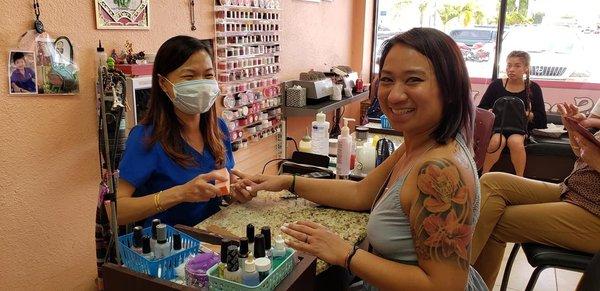 Vi does the best nails hands down!  I always have to stop in when I visit Miami