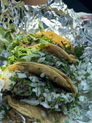 Carne asada tacos and cabeza tacos