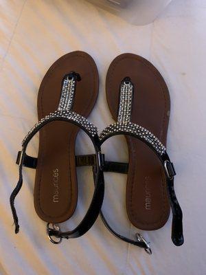 Black gem stone ankle strap. Sandals.