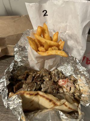 Lamb Gyro and fries.