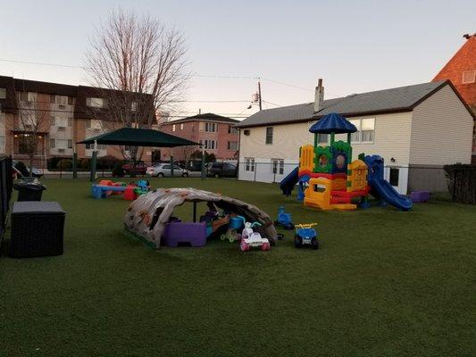 Playground with fence for safety.