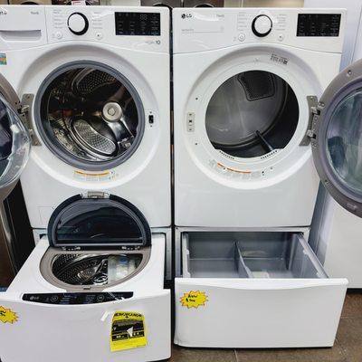 We have Washer, Dryer, Pedestal, and Washer Sidekick sets available! Price starting at $1650+

MSRP for the set starts at $3000