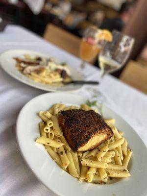 Blackened Halibut with Penne noodles -a side of Gorgonzola sauce  Blackened  Chicken Gorgonzola with Gorgonzola Penne noodles #2Die4