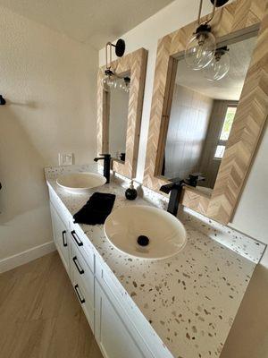 Finished work. Bathroom Vanity Cabinets and countertop installation.