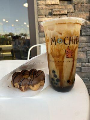 Tag a Long Mochi Donut Brown Sugar Milk Tea with Boba