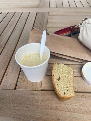 Unfinished soup and hearty bread. :( Don't think I'm going to finish it.