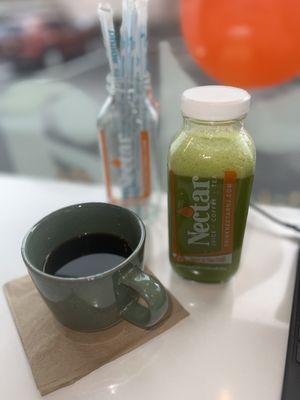 Coffee and Go Green juice