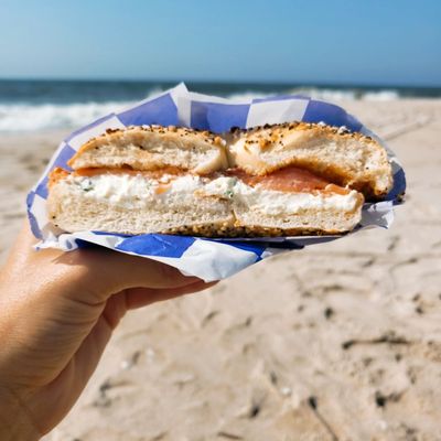 Everything bagel with lox and scallion cream cheese