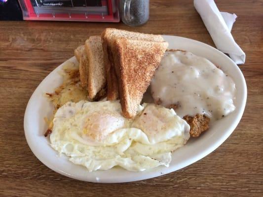 Chic fried steak and eggs