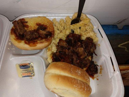 Brisket, mac and cheese dinner roll