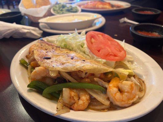 Shrimp fajita quesadilla