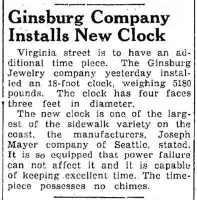 Ginsberg Clock installed 1935