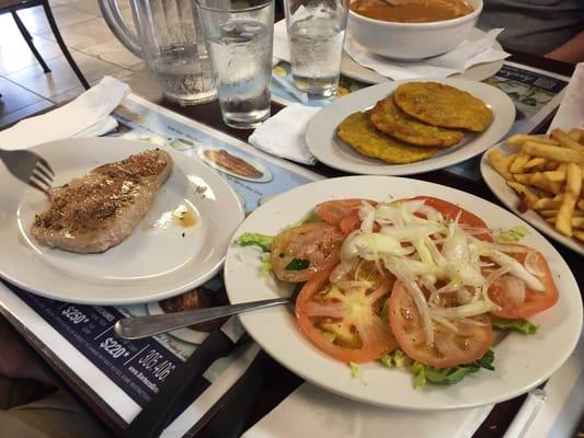 Salad, Tostones, and Tuna steak. All DELISH!