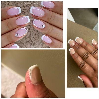 What I asked for vs what I got. This is only a few hours later and the nail coming off.   I can't they charged me $47 for a fill in.